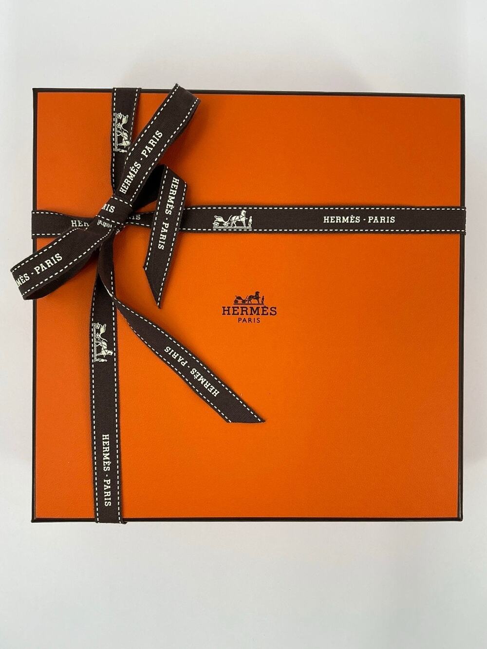 Hermès Paris Orange Square Gift Box 9.25in Ribbon Tissue EMPTY BOX ONLY